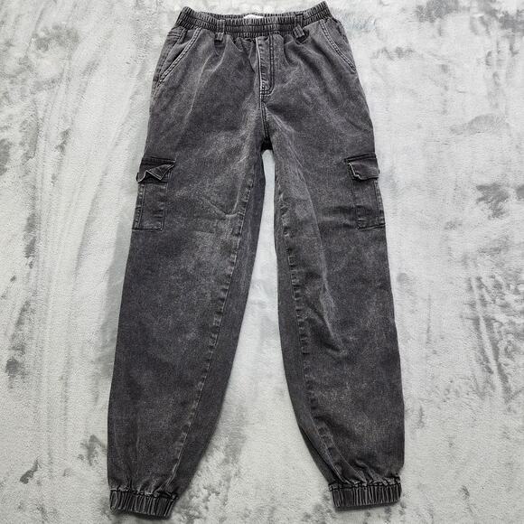 Simple Society Jeans Women 3/26 Black Faded Denim High Rise Cargo Jogger Stretch - Picture 1 of 11